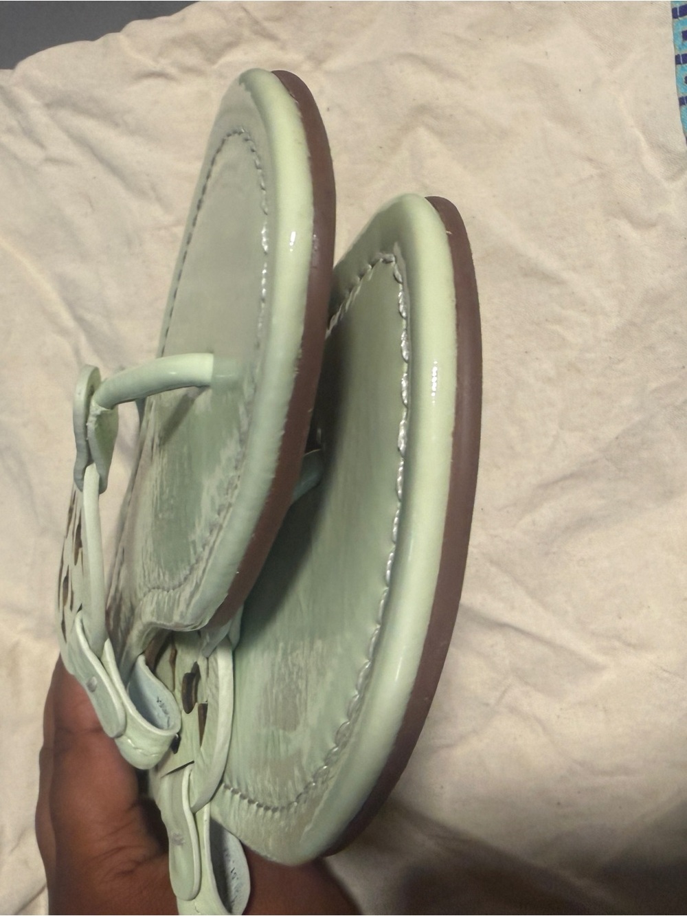 Tory Burch Women Mint Green Logo Sandals - Picture 2 of 7
